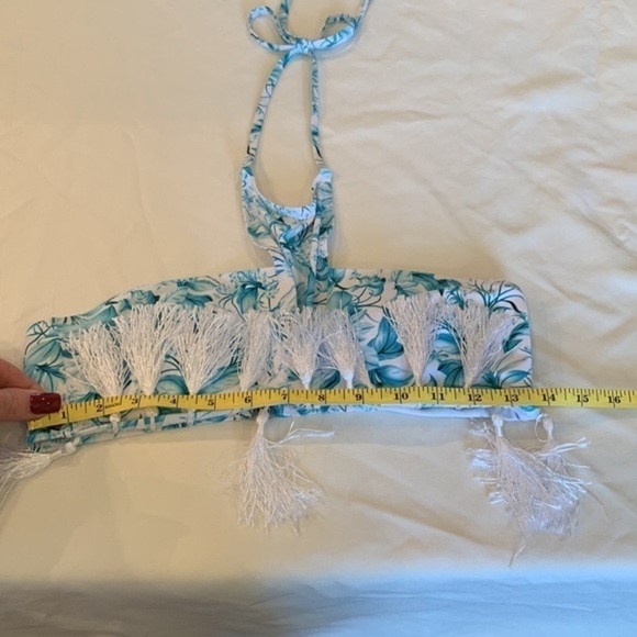 💐5/25 bikini top swim suit fun white tassels halter top tie unique - Picture 5 of 7